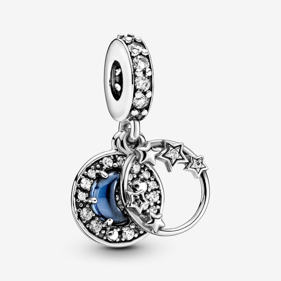 Blue Night Sky Crescent Moon & Stars Dangle Charm Blue Night Sky Crescent Moon & Stars Dangle Charm